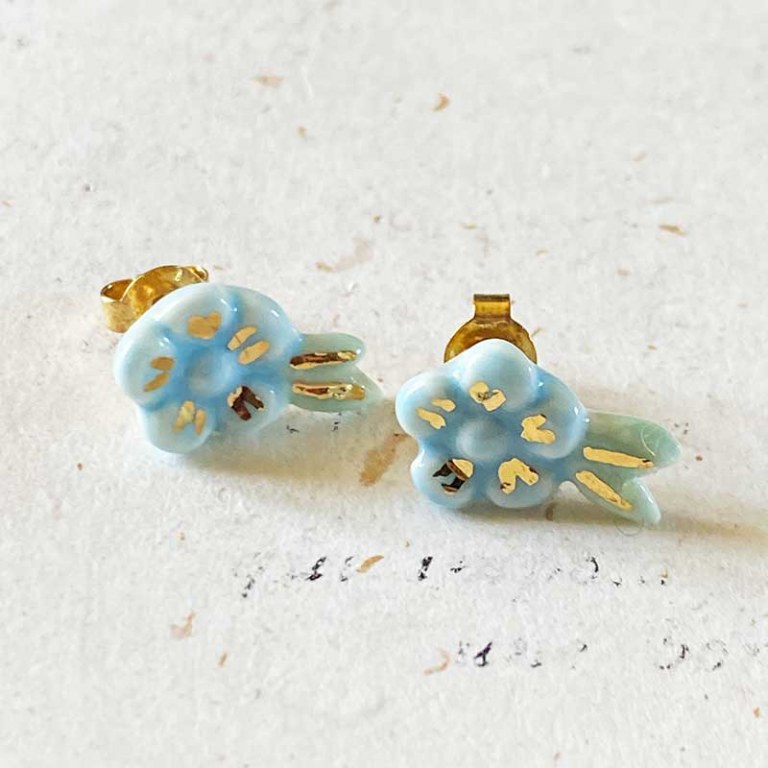 Boucles d'oreille Fleurs Bleue Porcelaine